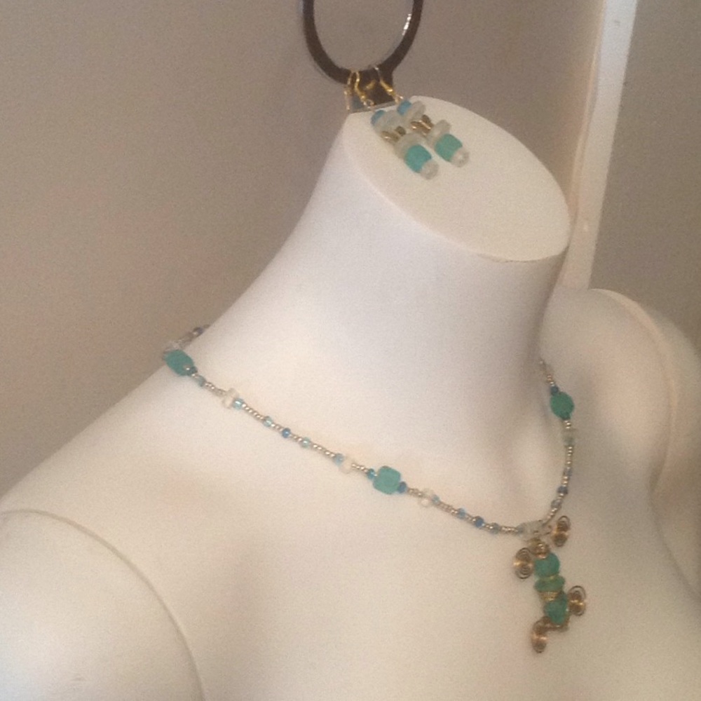 Green Butterfly Earrings & Necklace